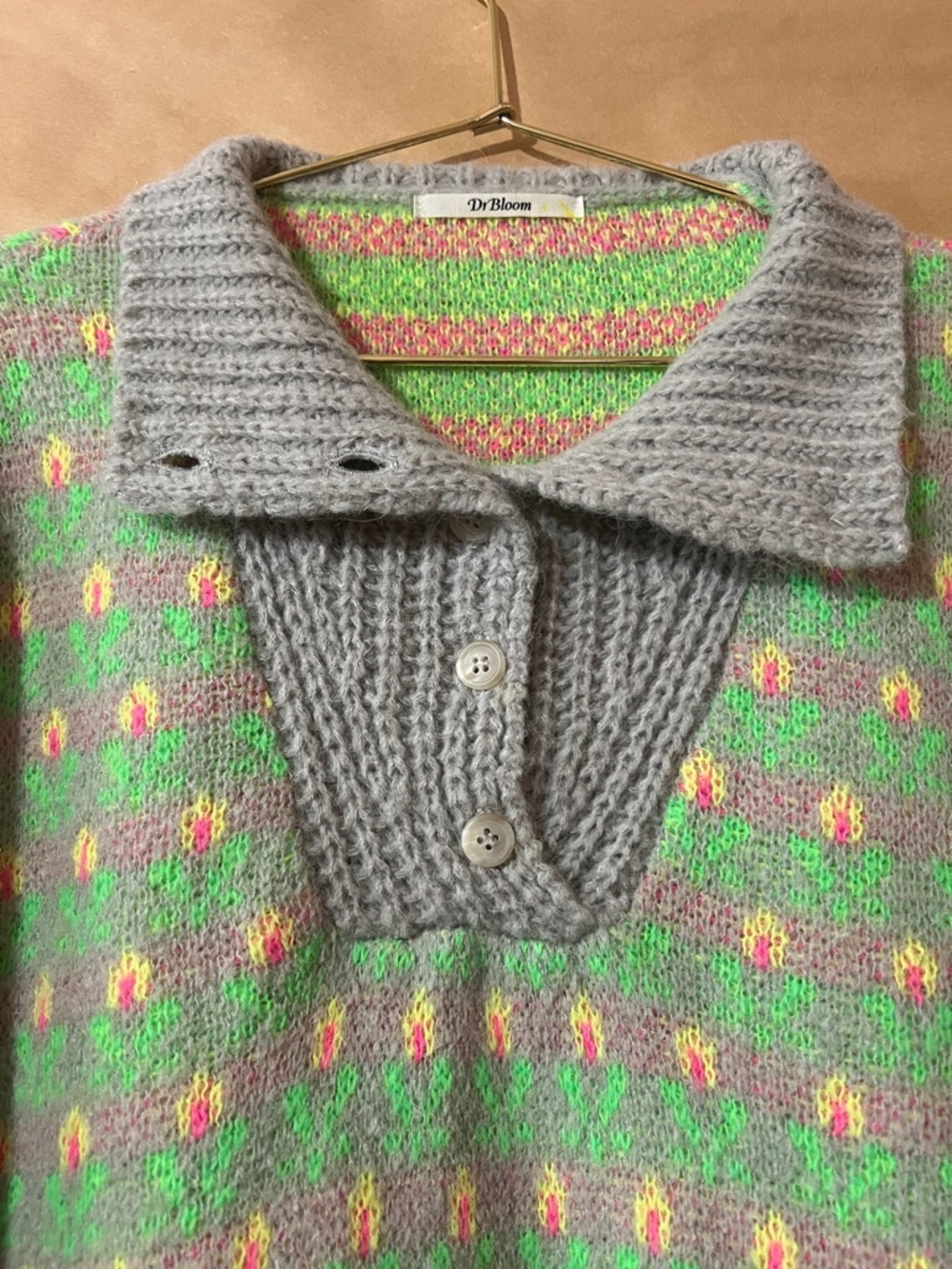 Dr Bloom | Voltereta Sweater Floral Jacquard Button Neck Alpaca Blend Size S/M - Picture 6 of 13